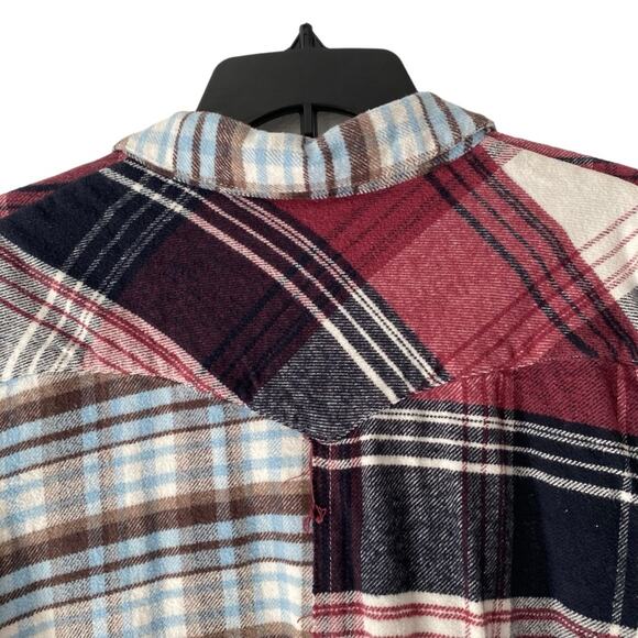 Free People Penny Plaid Mini Shirtdress Embellished Red Blue Beaded size Medium - Picture 11 of 15